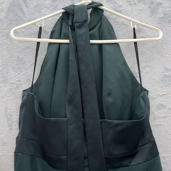 AFTER SIX Halter Neck Charmeuse Crepe Gown Sz.16R Scarf Tie Evergreen Flaws 0068 - Picture 3 of 13